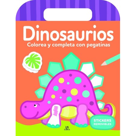 COLOREA Y COMPLETA CON PEGATINA DINOSAURIOS