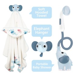 Set baño ducha elefante y capa azul – Yookidoo