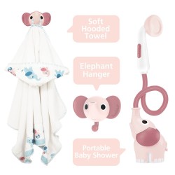 Set baño ducha elefante y capa rosa – Yookidoo