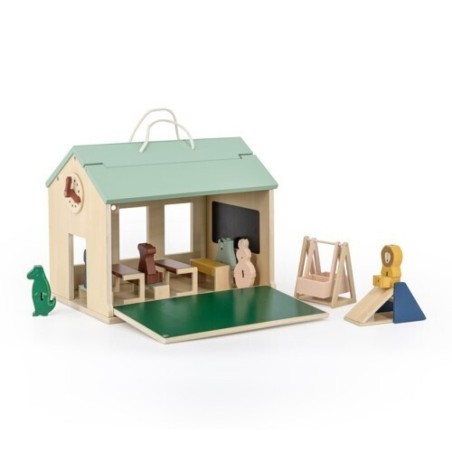 Escuela de madera con accesorios