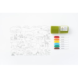 Tapete colorear + 6 rotuladores "De Safari" - Scribble