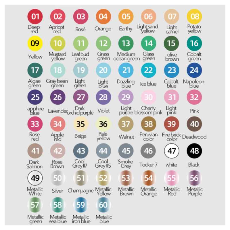 Marcadores acrílicos con punta redonda en estuche blando (60 colores)